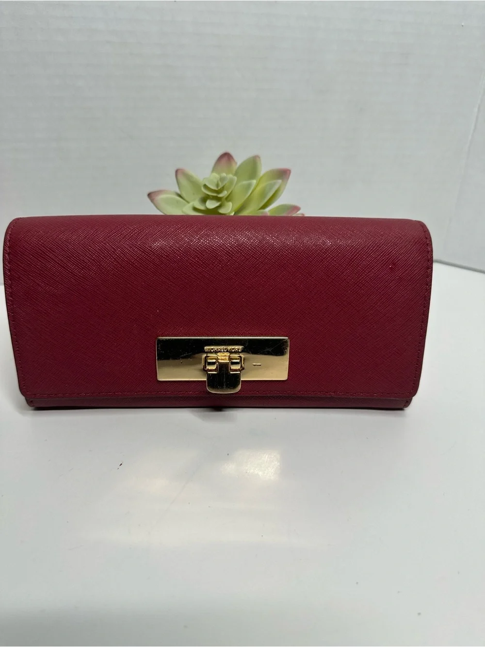 Michael Kors Berry Saffiano Leather Wallet with Gold-Tone Lock